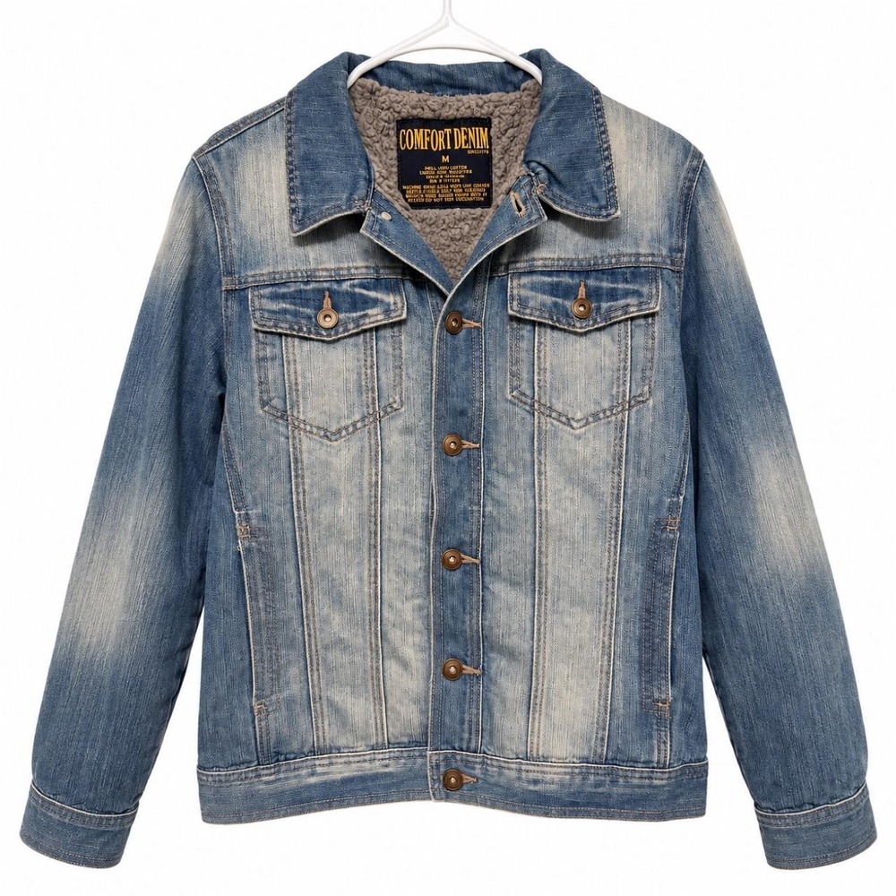 Y2K Comfort Denim Sherpa Lined Trucker Jacket Men's M Unisex